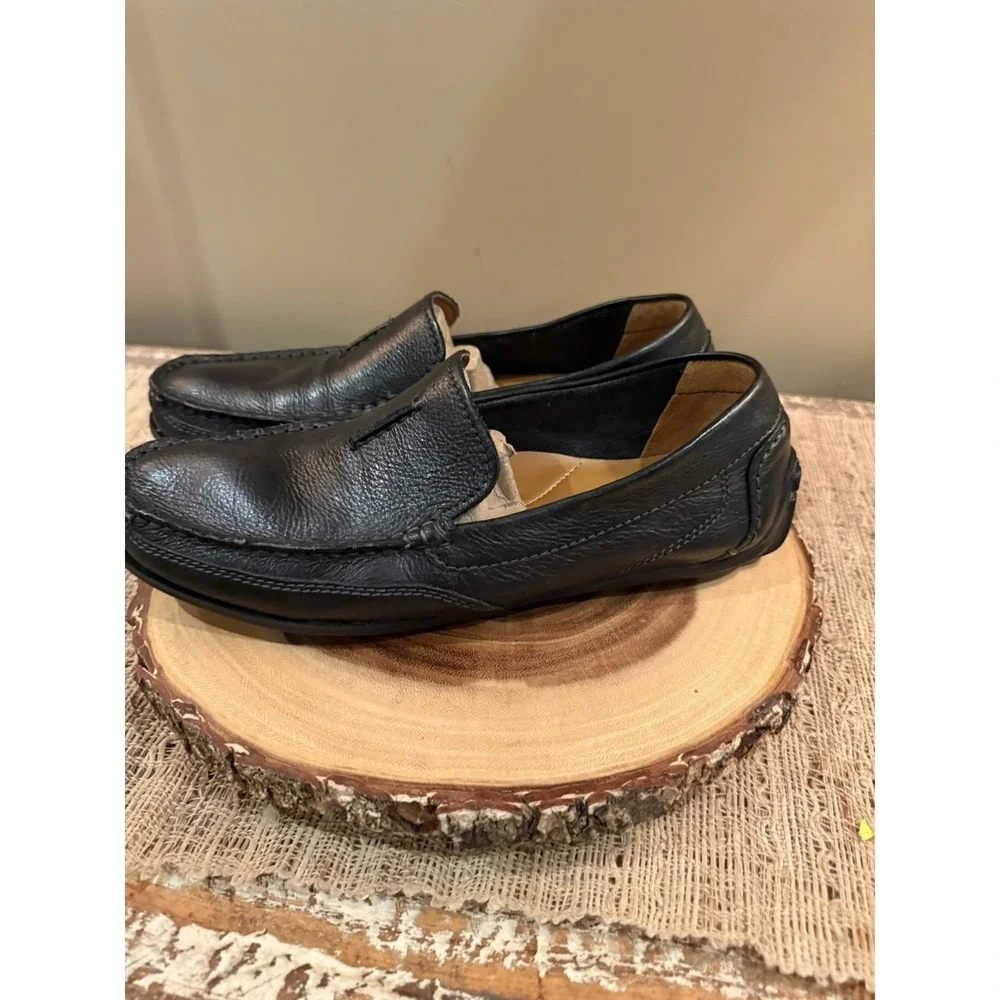 Clarks Benero Race Mens Blk Leather Slip On Moccasin Loafers‎ Shoes Size 8.5